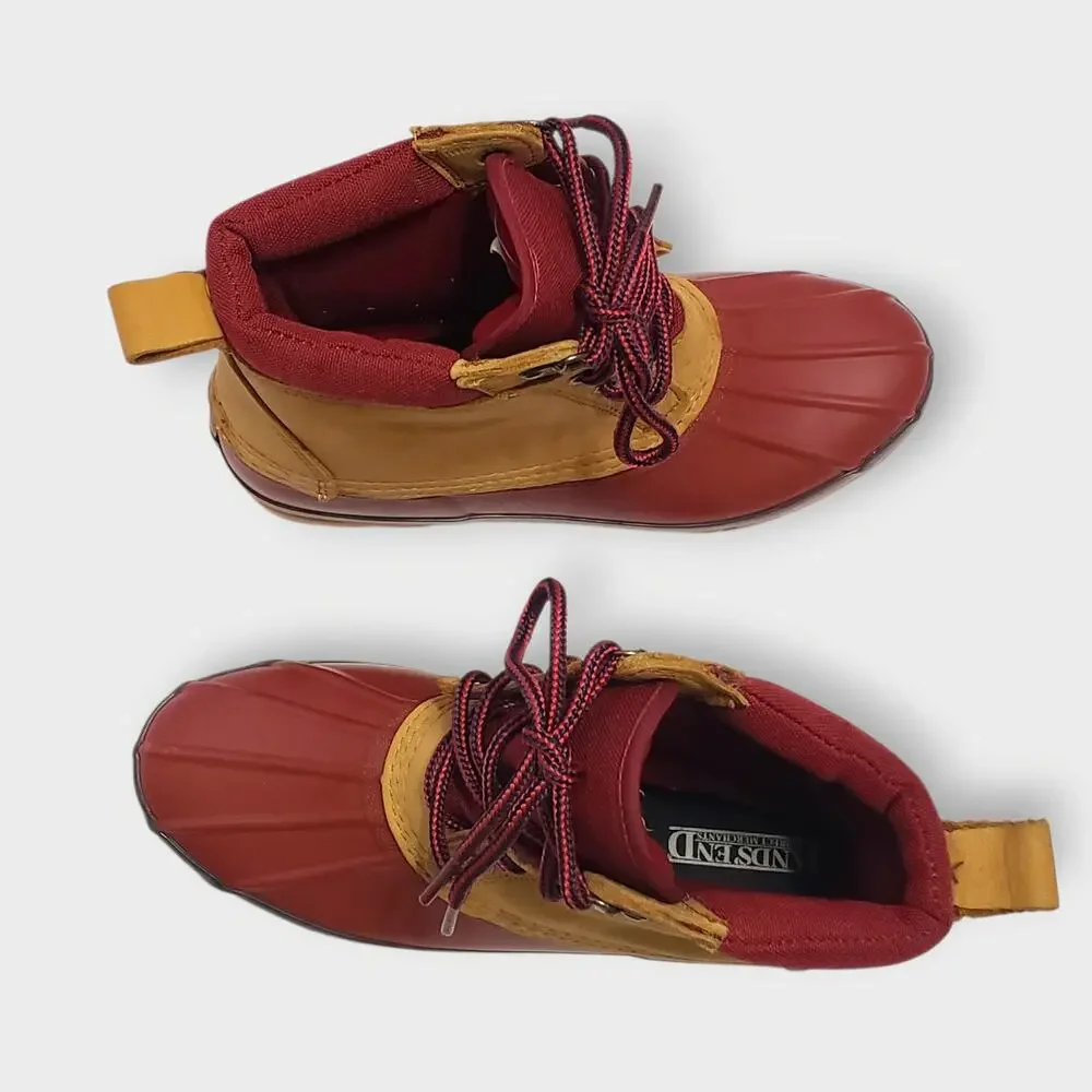 Lands End Womens Leather Duck Boots Red Tan Sz 8M Rain Outdoor Hunting Gorpcore - Picture 3 of 12